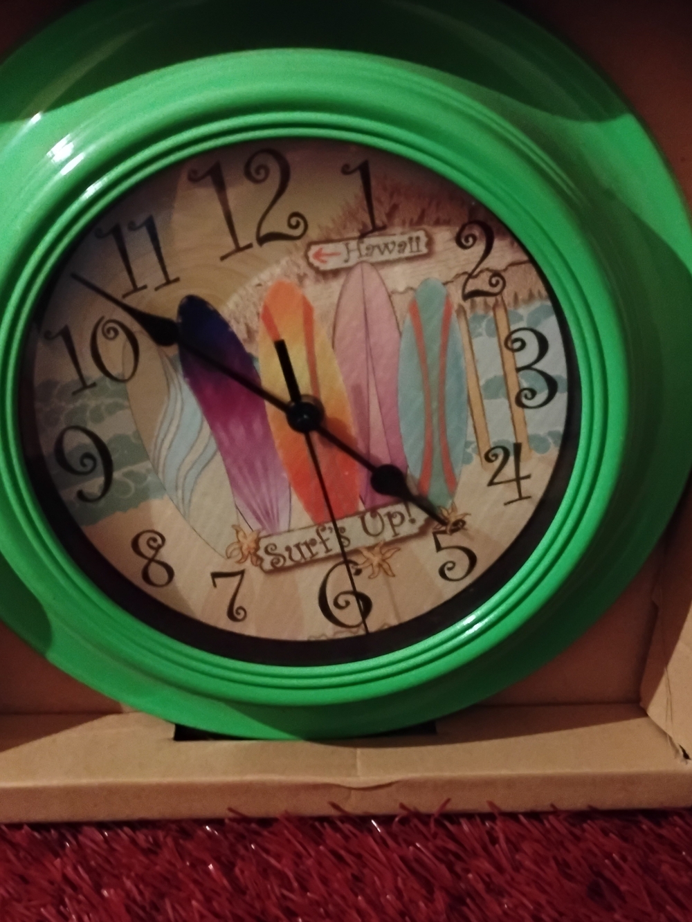 Surfboard Accent Wall Clock in Green - Beach Theme